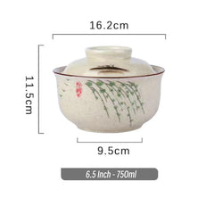 6.5 inch instant noodles bowl with cover bento box student underglaze color ceramic suit Lamian Noodles bowl canteen tableware