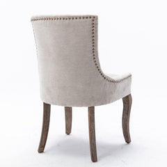 Ultra Side Dining Chair Thickened fabric chairs with neutrally toned solid wood legs  Bronze nail head Set of 2 Beige