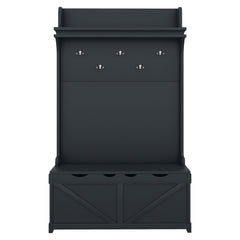 Hall tree with storage desk, entrance desk with drawers and 5 hooks, display rack, dark blue