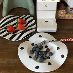 Nordic Ceramic Plate Dot Stripe Irregular Wave Shape Ceramic Dessert Plate Pasta Plate Dinner Plates Ceramic Dish Plates