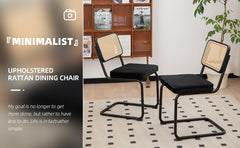 Dining Chairs Set of 2 velvet wicker side decorative chairs, black painted legs, modern medieval Bruell designed chairs,