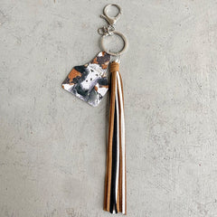 Handmade Popular Jewelry Western Farm Style Leather Keychain Cow Horse Deer Cow Brand Leather Tassels