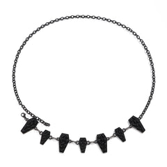 Dark style skull cross body chain, retro carved alloy single circle waist chain