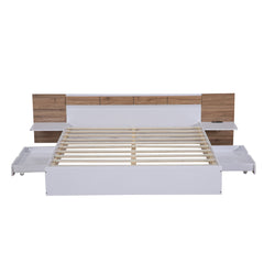 Queen Size Platform Bed with Headboard, Drawers, Shelves, USB Ports and Sockets  White