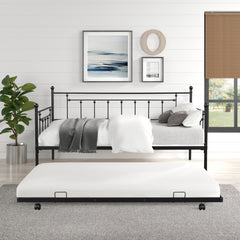 Metal double bed with ear shaft/sturdy/noise reduction/flexible ear shaft/retro style/no need for spring box (Black)