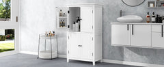 Bathroom floor storage cabinet, bathroom storage unit, 4-door independent cabinet, adjustable shelf, adaptive shelf, white
