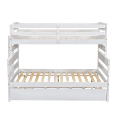 Wood Twin over Full Bunk Bed with Twin Size Trundle  White