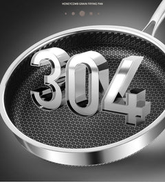 304 stainless steel honeycomb frying pan, non stick, household flat bottomed pan for frying steak, pancakes, and fried eggs, pan
