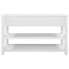 Retro Design Console Table with Two Open Shelves, Pine Solid Wood Frame and Legs for Living Room (Antique White)