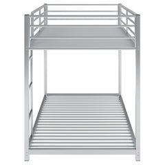 Twin over Twin Metal Bunk Bed, Low Bunk Bed with Ladder Silver