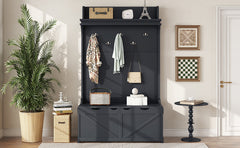 Hall tree with storage desk, entrance desk with drawers and 5 hooks, display rack, dark blue