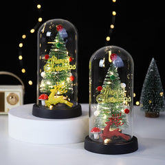 Christmas Gift LED Light Illumination Decorative Ornament Mini Christmas Tree Deer Glass Cover