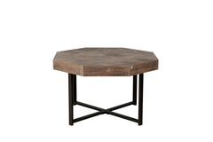 Wooden octagonal retro patchwork craft 30 inch wooden tabletop cross metal leg coffee table (antique brown)