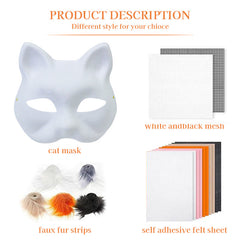 6 Sets Therian Mask Kit. Half-face paper blank masks, hand-painted cat. For DIY, masquerade, cosplay, Christmas gifts. Create un