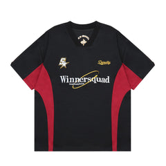 Color Block Splicing V-Neck Sports Short Sleeve T-Shirt Men's Letter Embroidery Breathable Quick-Dry Loose Casual Top