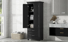 Tall Storage Cabinet with Two Drawers for Bathroom/Office, Black