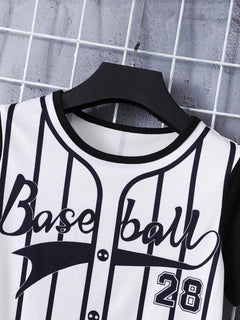 Children's Round Neck Contrast Striped T-Shirt and Shorts Set