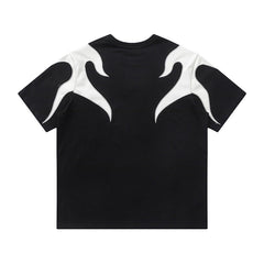 Color Block Applique Embroidery Flame Short Sleeve T-Shirt High Street Design Creative Abstract Casual Tee Men