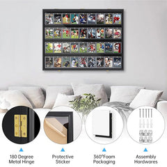 Large Sports Card Display Cases. Wooden, UV - protected acrylic fronts. For football, basketball, hockey cards.