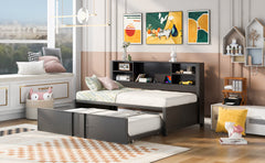 Metal Twin Size Daybed with Twin Size Trundle  Storage Shelves and USB Ports  Black
