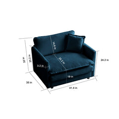 Comfy Deep Single Seat Sofa Upholstered Reading Armchair Living Room Chair Blue Chenille Fabric , 1 Toss Pillow