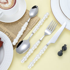 304 stainless steel knife and fork spoon creative pearl ceramic handle tableware western steak knife and fork dessert spoon