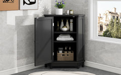 Black Bathroom Cabinet Triangle Corner Storage Cabinet with Adjustable Shelf Modern Style MDF Board