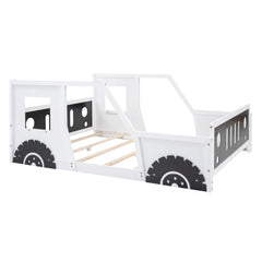 Full Size Classic Car-Shaped Platform Bed with Wheels White