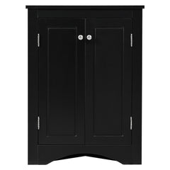 Black Triangle Bathroom Storage Cabinet with Adjustable Shelves, Freestanding Floor Cabinet for Home Kitchen