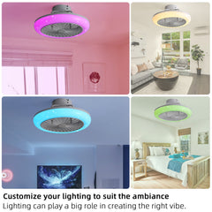 18" Smart LED Bladeless Ceiling Fans Remote with Alexa/Google, Modern Flush Mount RGB Ceiling Fan for Bedroom