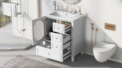 30" Bathroom Vanity with Sink, Bathroom Vanity Cabinet with Three Drawers and Door, Solid Wood and MDF, White