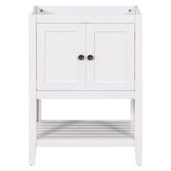 24" Bathroom Vanity Base Only, Soild Wood Frame, Bathroom Storage Cabinet with Doors and Open Shelf, White
