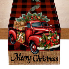 Red car printed table flag Christmas red black checkered linen living room decoration tablecloth