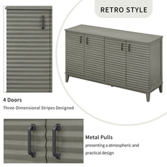 TREXM side panel with 4-door large storage buffet, adjustable shelves and metal handles (antique gray)
