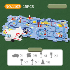DIY assembly of children's puzzle track car with various scenarios city map construction electric puzzle track car