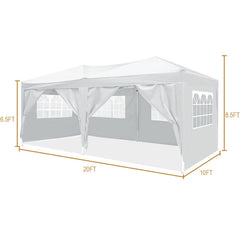 10'x20 'folding canopy with 6 detachable side walls outdoor activity shelters UPF 50+terrace portable tent (white)