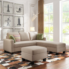 [New] [VIDEO provided] 81.1*76.3*35" Reversible Sectional Couch with Storage Ottoman L-Shaped Sofa Warm Grey
