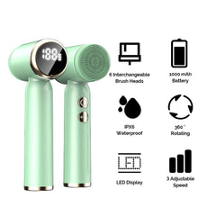 6-In-1 Hot And Cold Facial Cleanser Display Cleansing Brush Ultrasonic Facial Cleanser Pore Cleaning Silicone Beauty Instrument