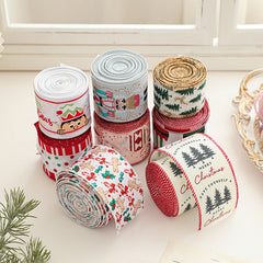 Christmas decoration ribbon, cedar pattern printed ribbon, bow tie, Christmas decoration ribbon, holiday ribbon