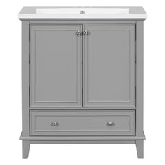 30inchgrey Bathroom Vanity with Sink ComboMulti-functional Bathroom Cabinet with Doors and Drawer Solid Frame and MDF Board