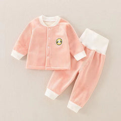 Children's Autumn And Winter Warm Suit Baby Spring And Autumn Plus Fleece Outer Wear Tops Pants Men And Women Baby Two Sets