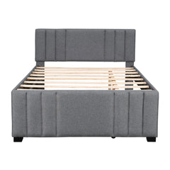 Full Upholstered Platform Bed with Trundle Grey