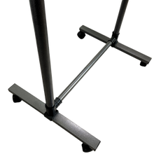 Short clothes hanger with chassis and wheels, heavy-duty rolling clothes hanger, black