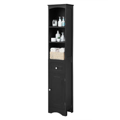 Tall Bathroom Cabinet, Freestanding Storage Cabinet with Drawer, MDF Board, Adjustable Shelf, Black