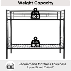 Double decker bed, size above twin bed, with 2 ladders and full-length guardrail, metal, storage space, black
