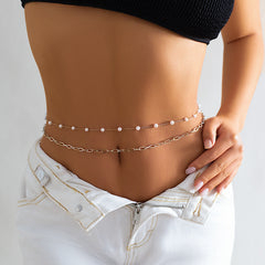 Stacked chain tassel star moon rhinestone waist chain sexy butterfly women's imitation pearl body chain