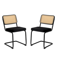 Dining Chairs Set of 2 velvet wicker side decorative chairs, black painted legs, modern medieval Bruell designed chairs,
