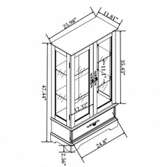 Light colored glass cabinet Curio display cabinet with adjustable glass frame, 2 doors and 1 drawer, including white light bulbs