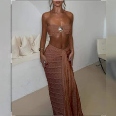 Lace Jacquard Vacation Seaside Leisure Swimsuit Two Piece Set