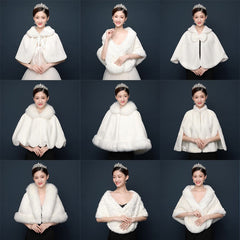 Bride's wedding dress fur shawl women's warm white cloak cheongsam jacket red cloak